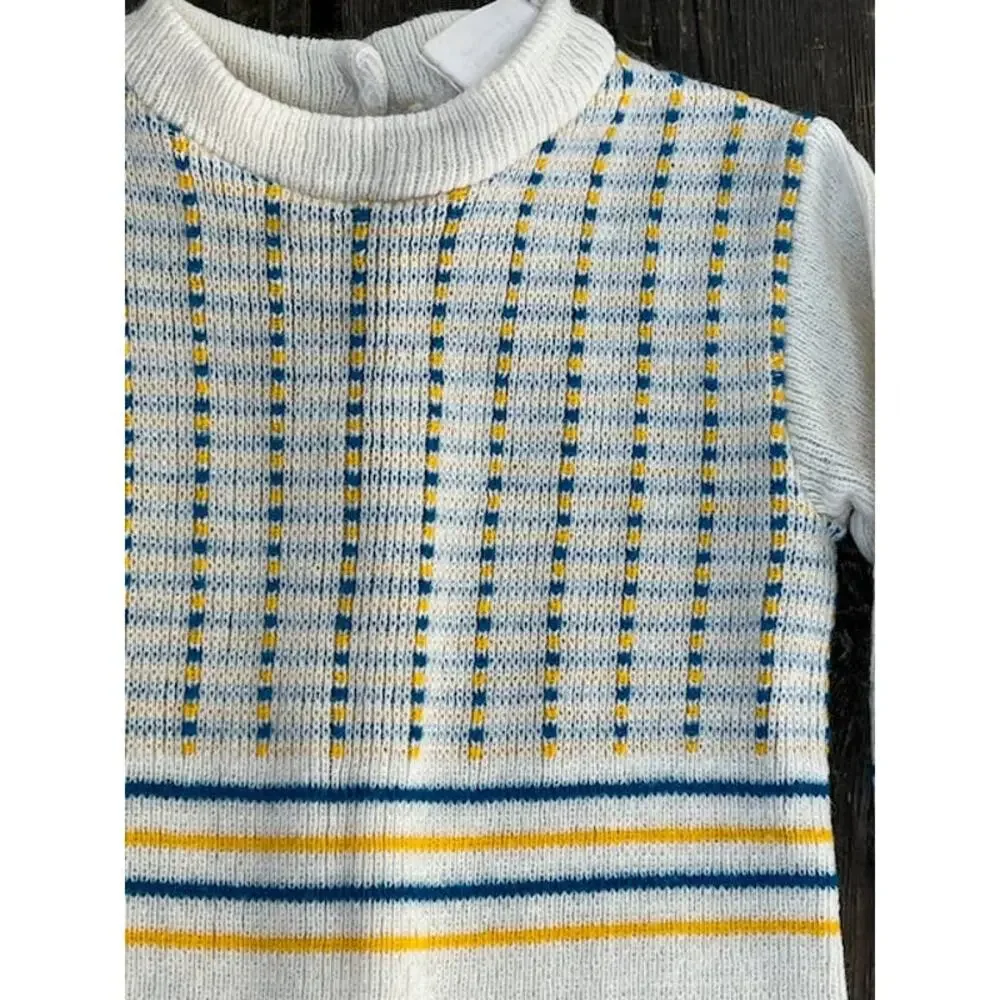 kids pajamas sweater knit footie vintage white blue yellow